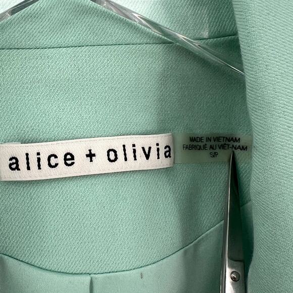 ALICE AND OLIVIA Denny Notch Collar Roll Cuff Blazer Womens Small Mint Green - Picture 13 of 16